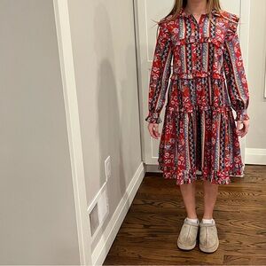 Gracia Red and Blue Striped Floral Kids Dress